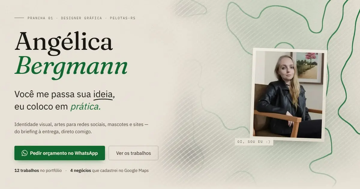 Página inicial do site da designer Angélica Bergmann