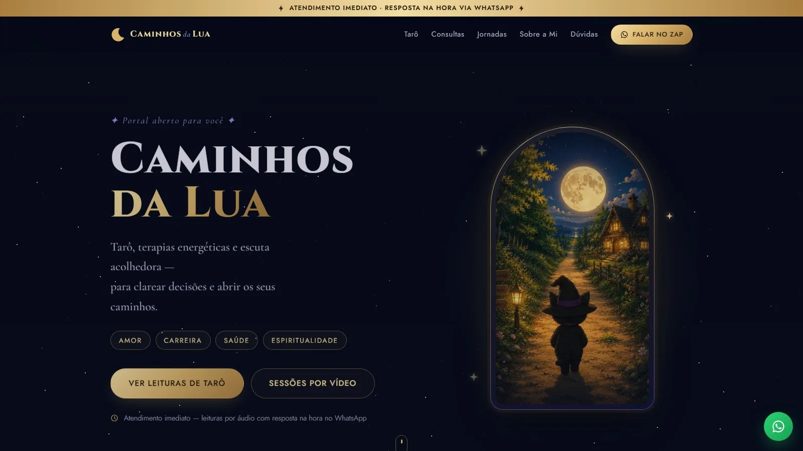 Página inicial do site Caminhos da Lua